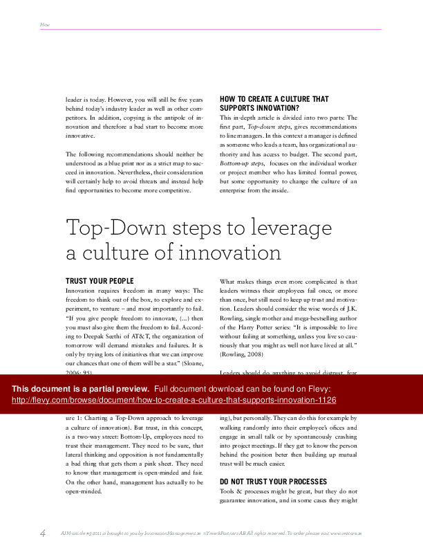 This is a partial preview of How to Create a Culture that Supports Innovation (13-page PDF document). Full document is 13 pages. 
