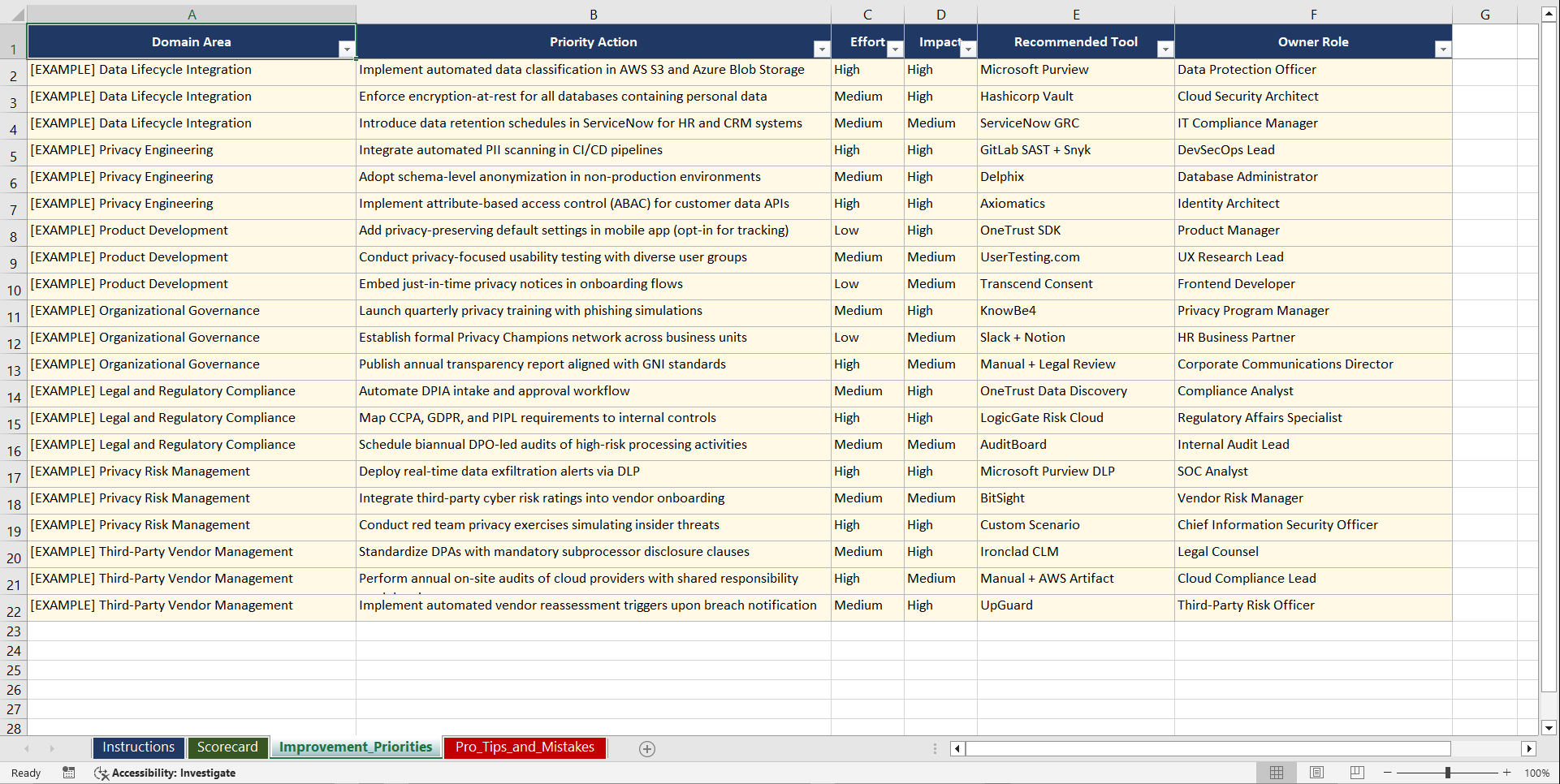 Privacy by Design Implementation Playbook (Excel template (XLSX)) Preview Image