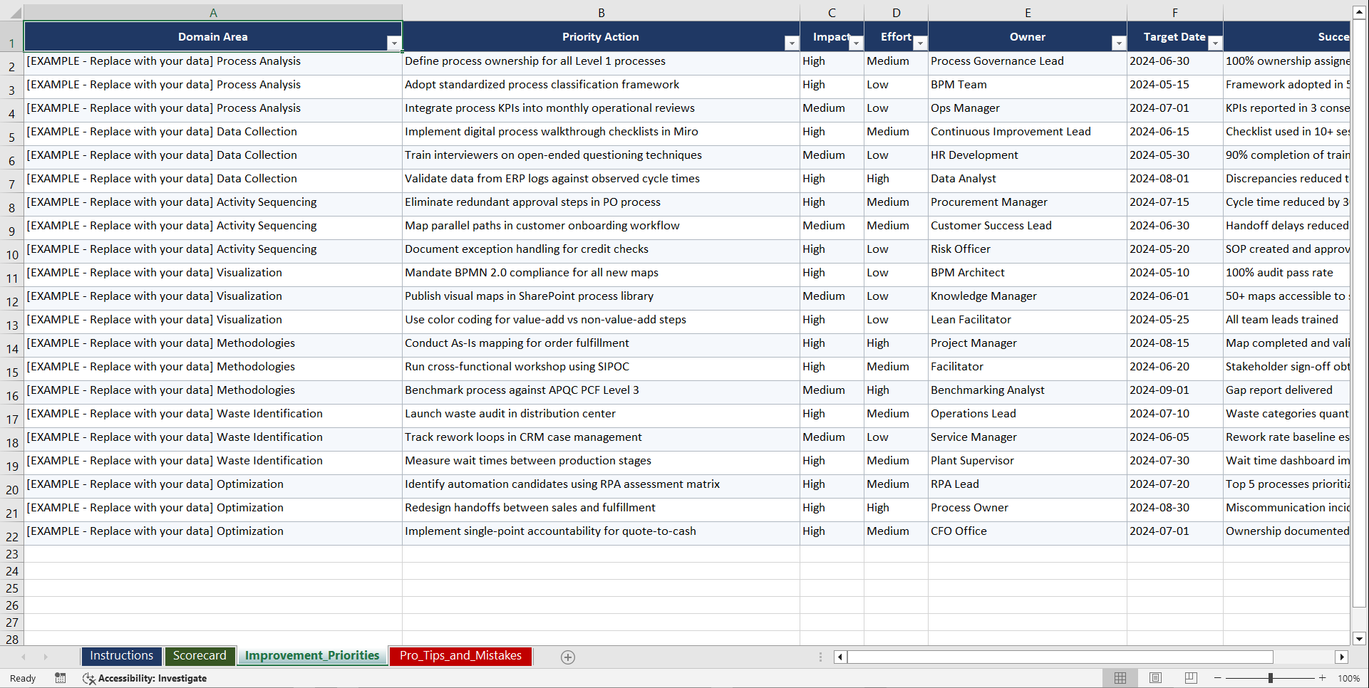 Process Activity Mapping Playbook (Excel template (XLSX)) Preview Image