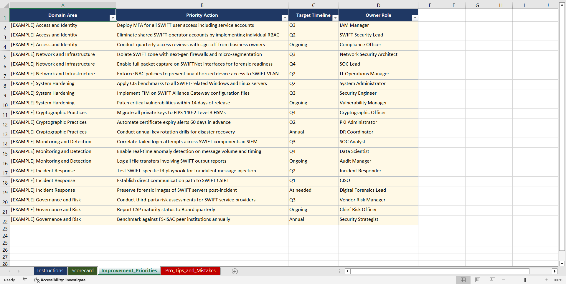 SWIFT CSP Financial Messaging Security Playbook (Excel template (XLSX)) Preview Image