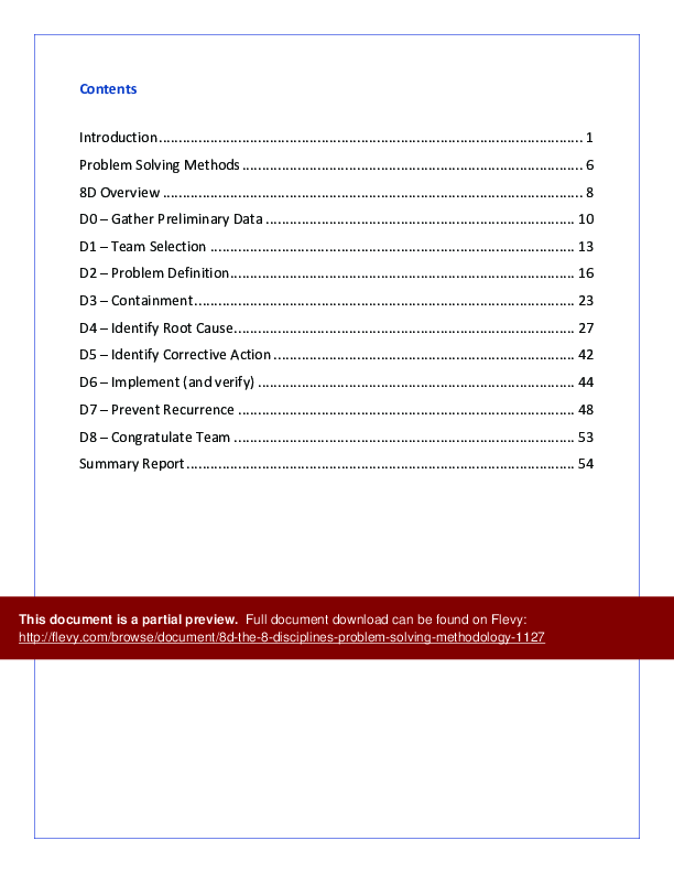 This is a partial preview of 8D The 8 Disciplines Problem Solving Methodology (58-page PDF document). Full document is 58 pages. 