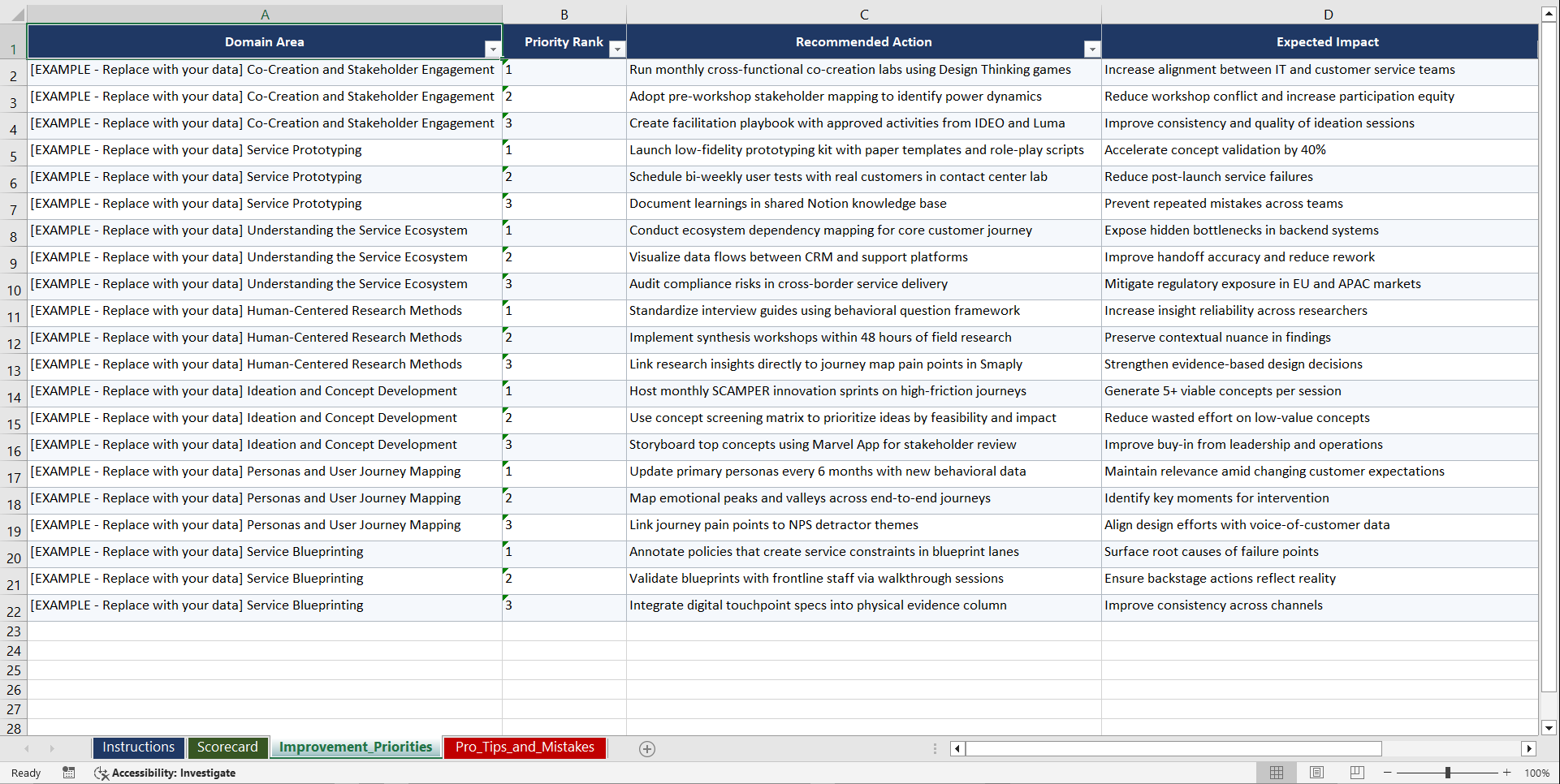 Service Design Thinking Playbook (Excel template (XLSX)) Preview Image