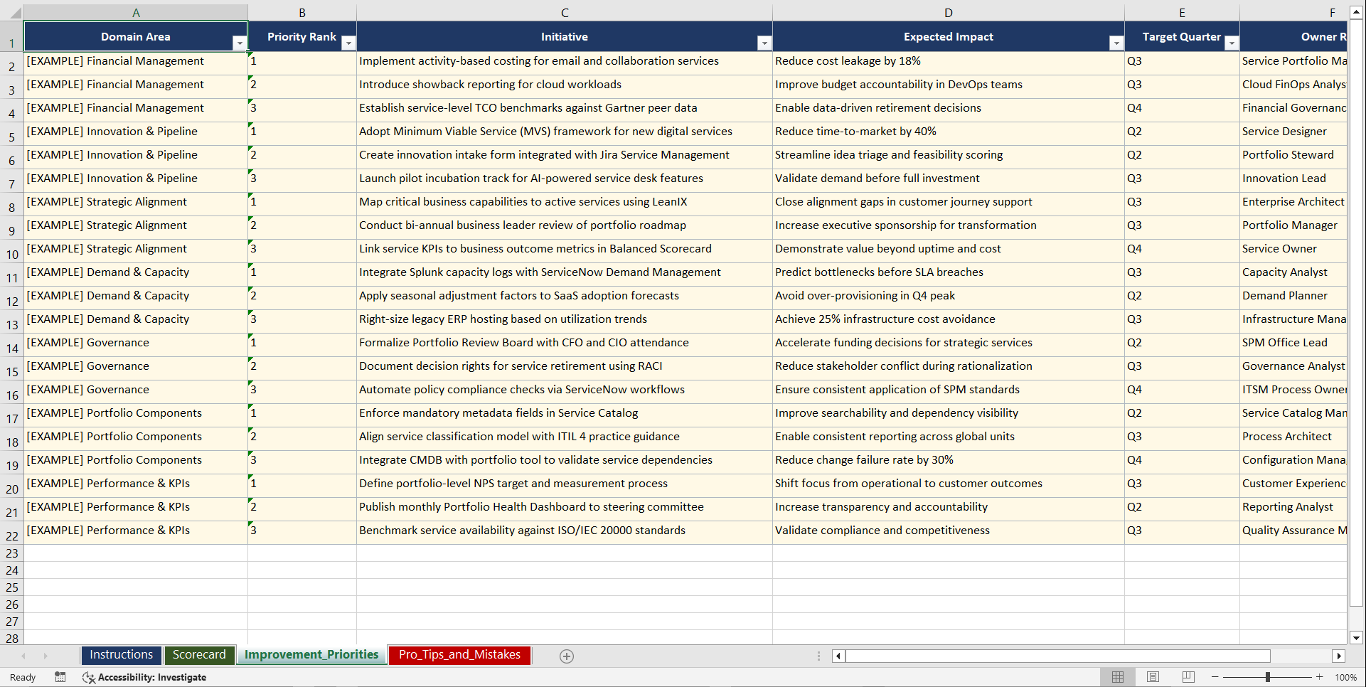 Service Portfolio Management Playbook (Excel template (XLSX)) Preview Image