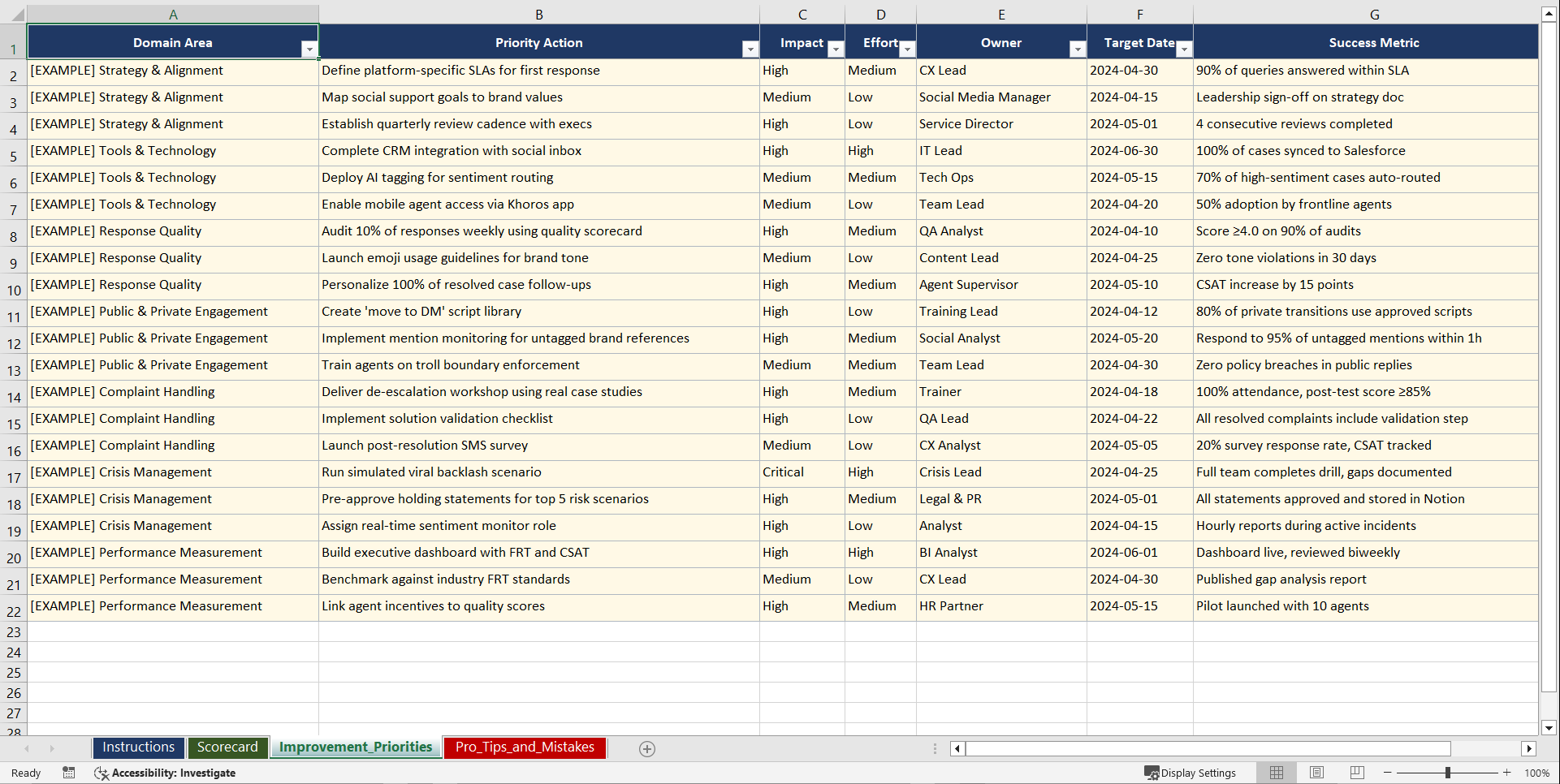 Social Media Customer Service Playbook (Excel template (XLSX)) Preview Image
