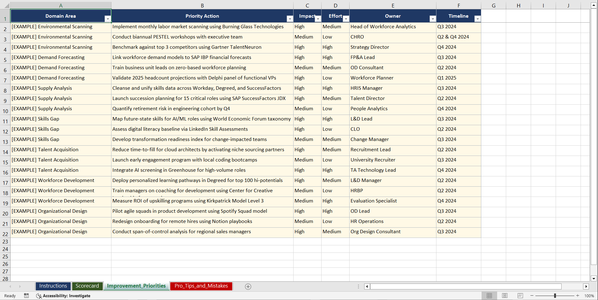 Strategic Workforce Planning and Skills Transformation Playbook (Excel template (XLSX)) Preview Image