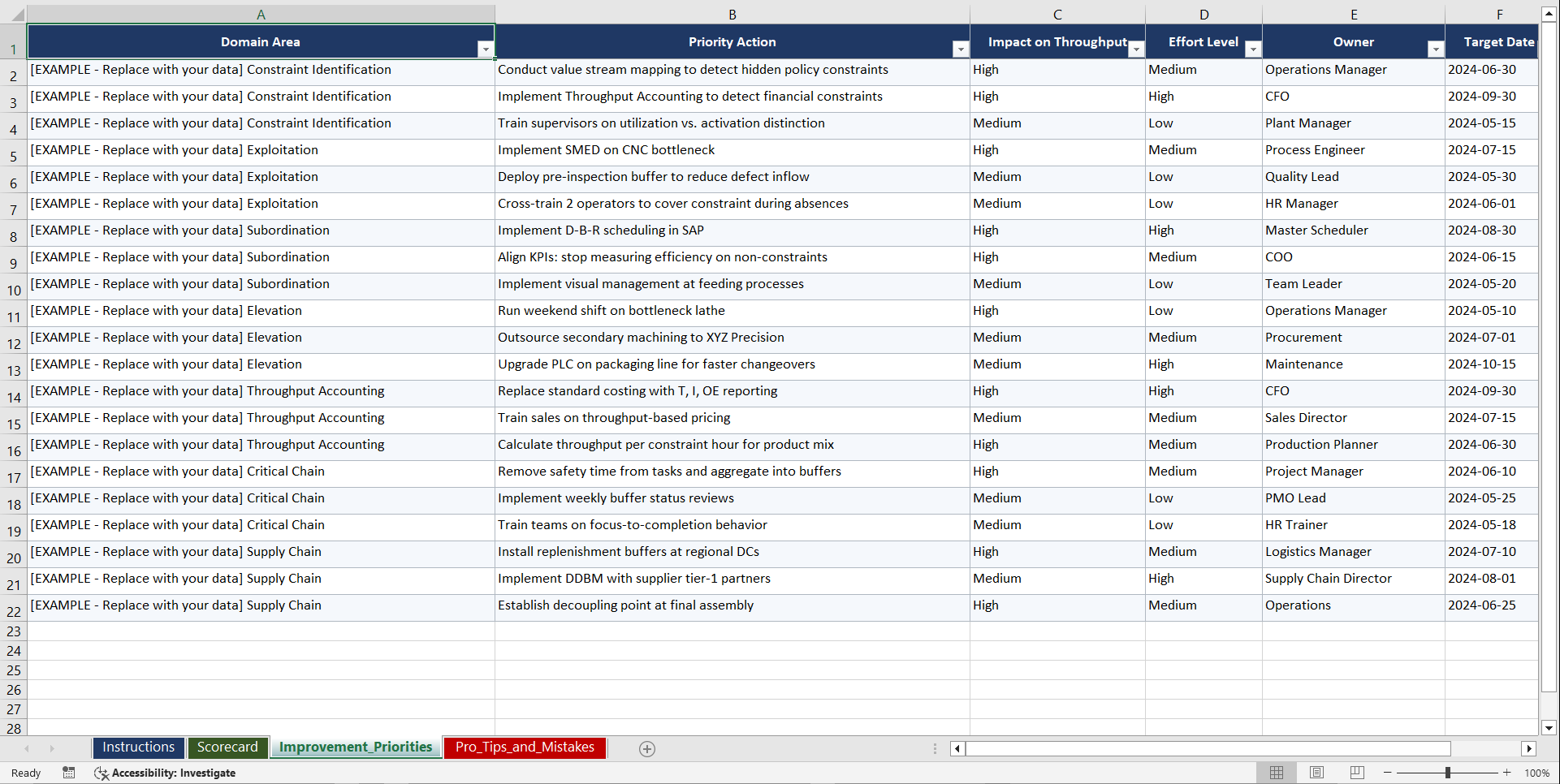 Theory of Constraints Playbook (Excel template (XLSX)) Preview Image