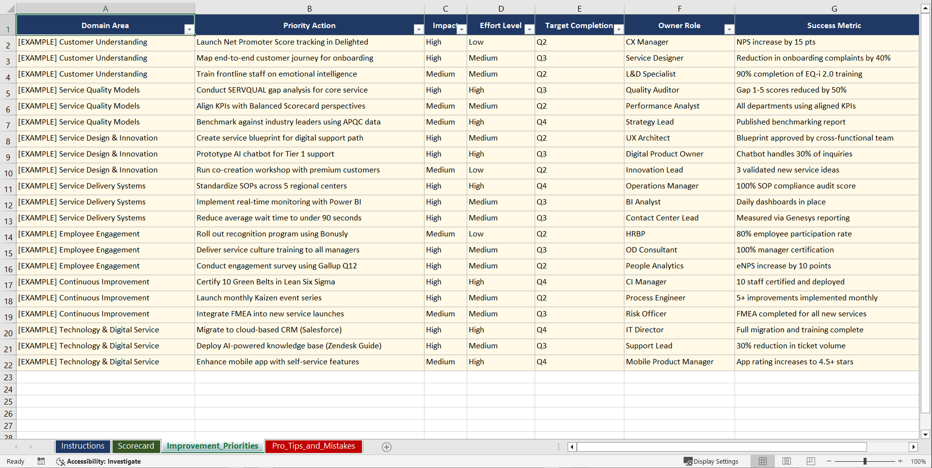 Total Quality Service Playbook (Excel template (XLSX)) Preview Image
