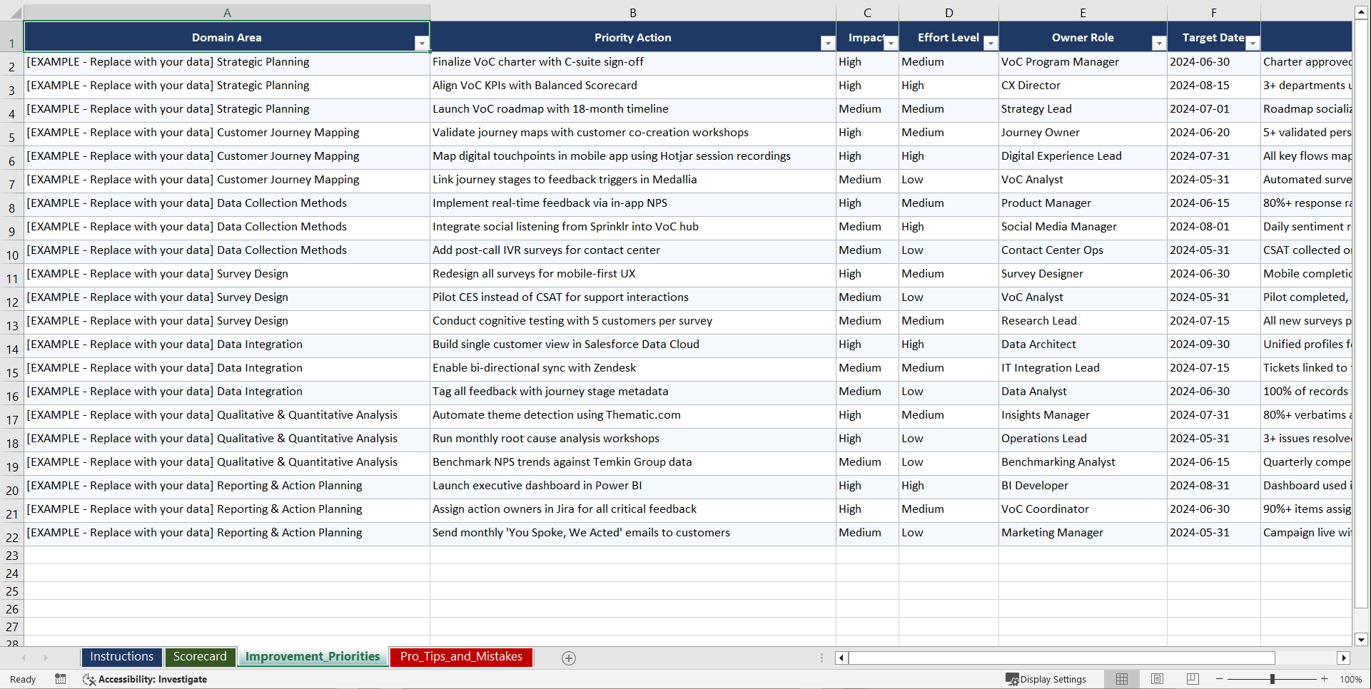 Voice of the Customer Programs Playbook (Excel template (XLSX)) Preview Image