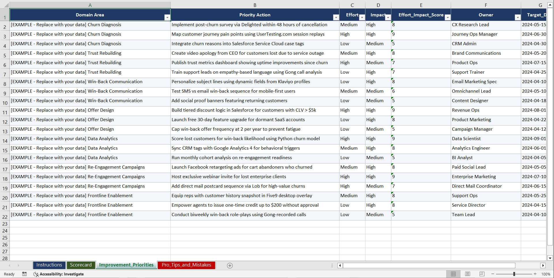 Winning Back a Lost Customer Playbook (Excel template (XLSX)) Preview Image