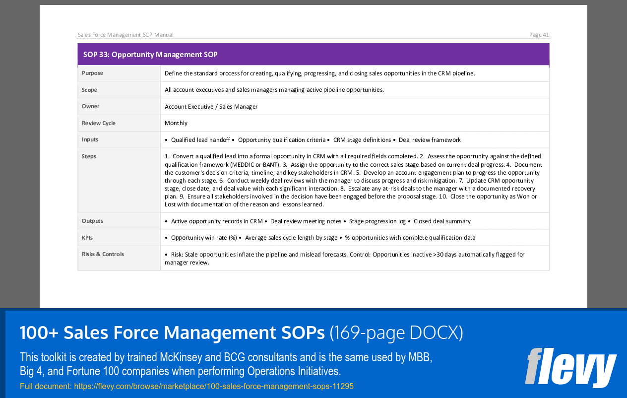 100+ Sales Force Management SOPs (169-page Word document) Preview Image