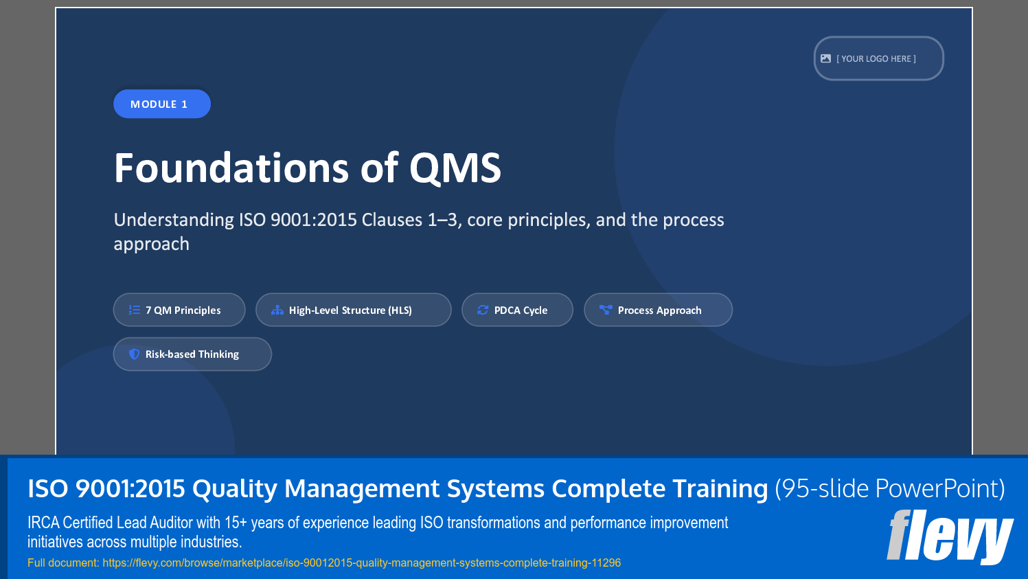 ISO 9001:2015 Quality Management Systems Complete Training (95-slide PPT PowerPoint presentation slide deck (PPTX)) Preview Image
