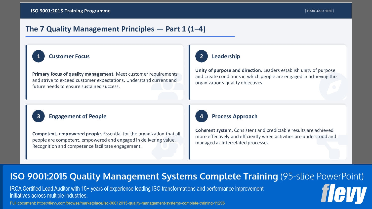 ISO 9001:2015 Quality Management Systems Complete Training (95-slide PPT PowerPoint presentation slide deck (PPTX)) Preview Image