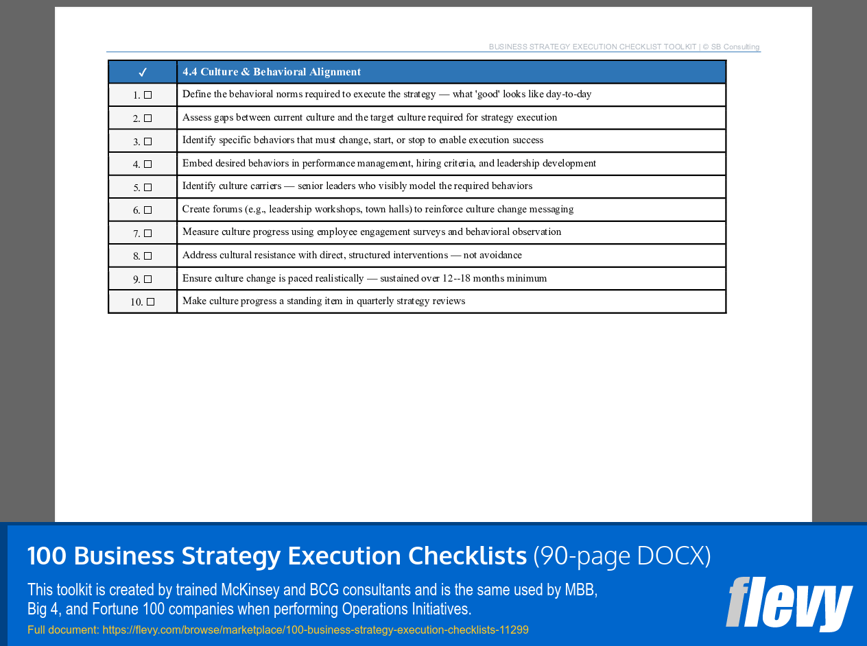 100 Business Strategy Execution Checklists (90-page Word document) Preview Image