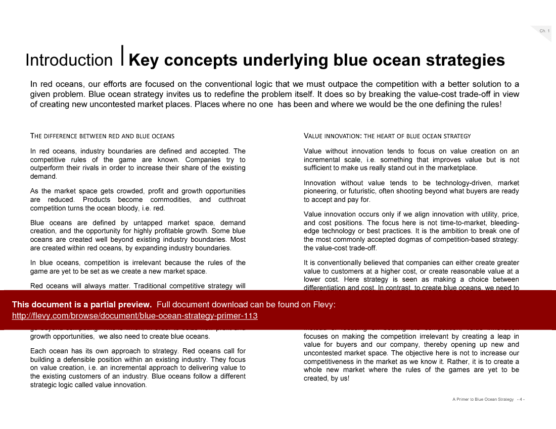 This is a partial preview of Blue Ocean Strategy Primer (18-slide PowerPoint presentation (PPTX)). Full document is 18 slides. 