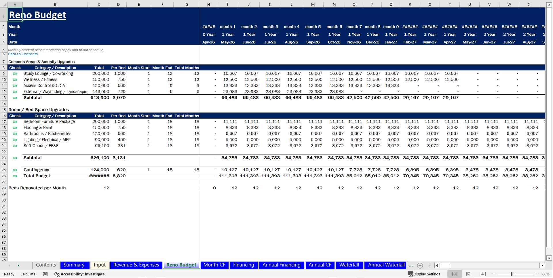 Real Estate - Student Accommodation Acquisition Pro-forma (Excel template (XLSX)) Preview Image