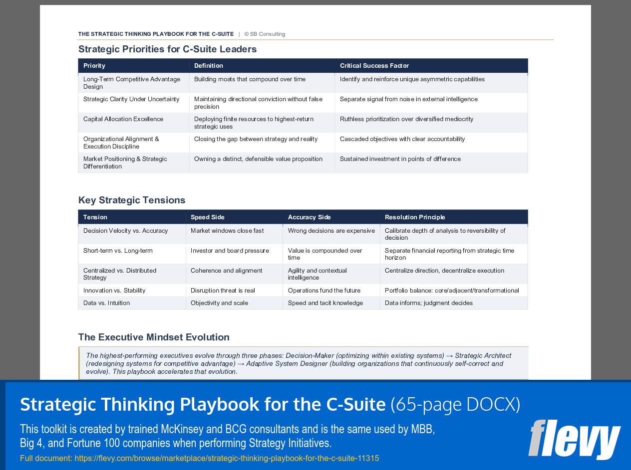 Strategic Thinking Playbook for the C-Suite (65-page Word document) Preview Image