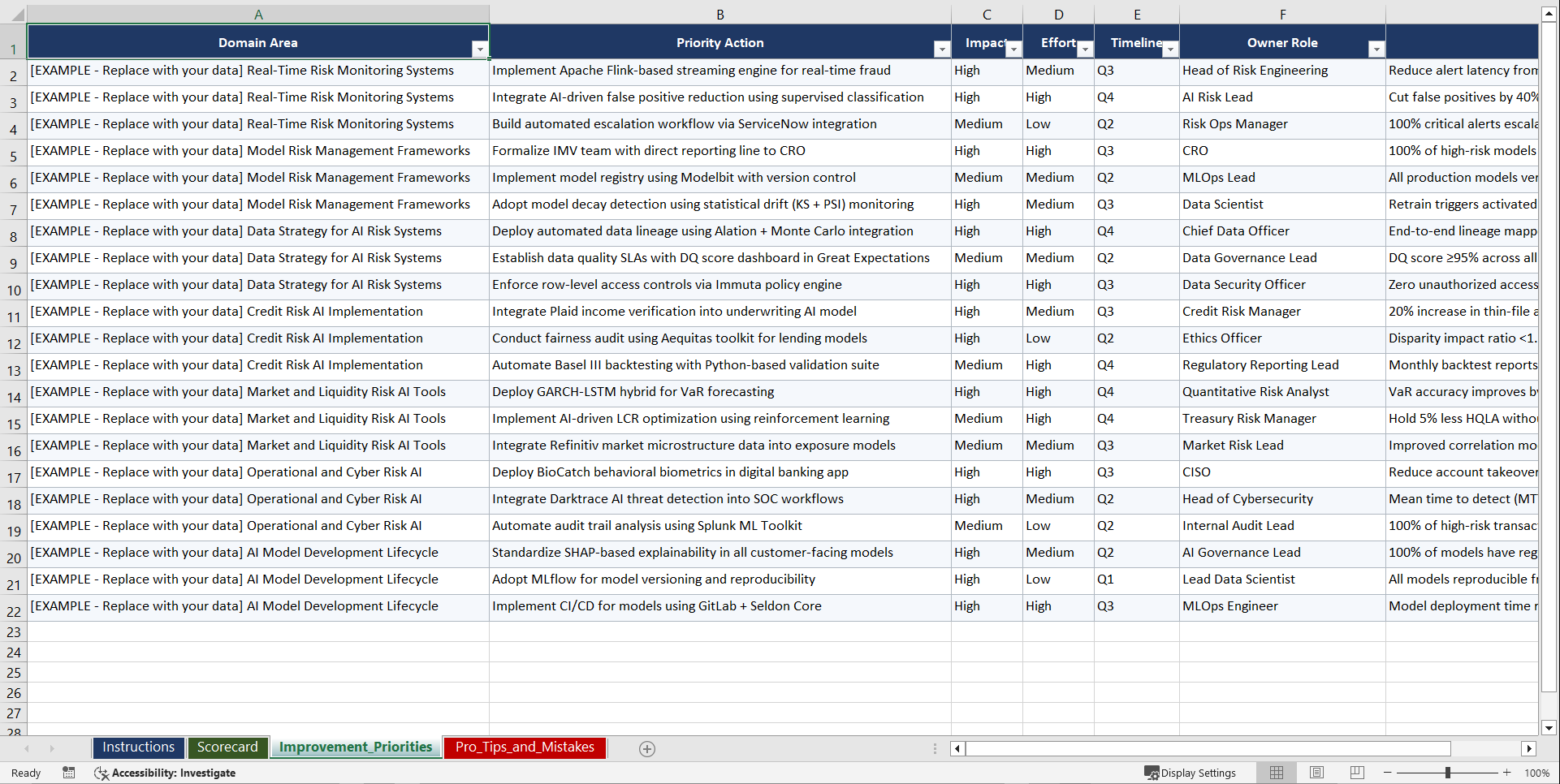 AI-Native Risk Function Implementation Playbook (Excel template (XLSX)) Preview Image