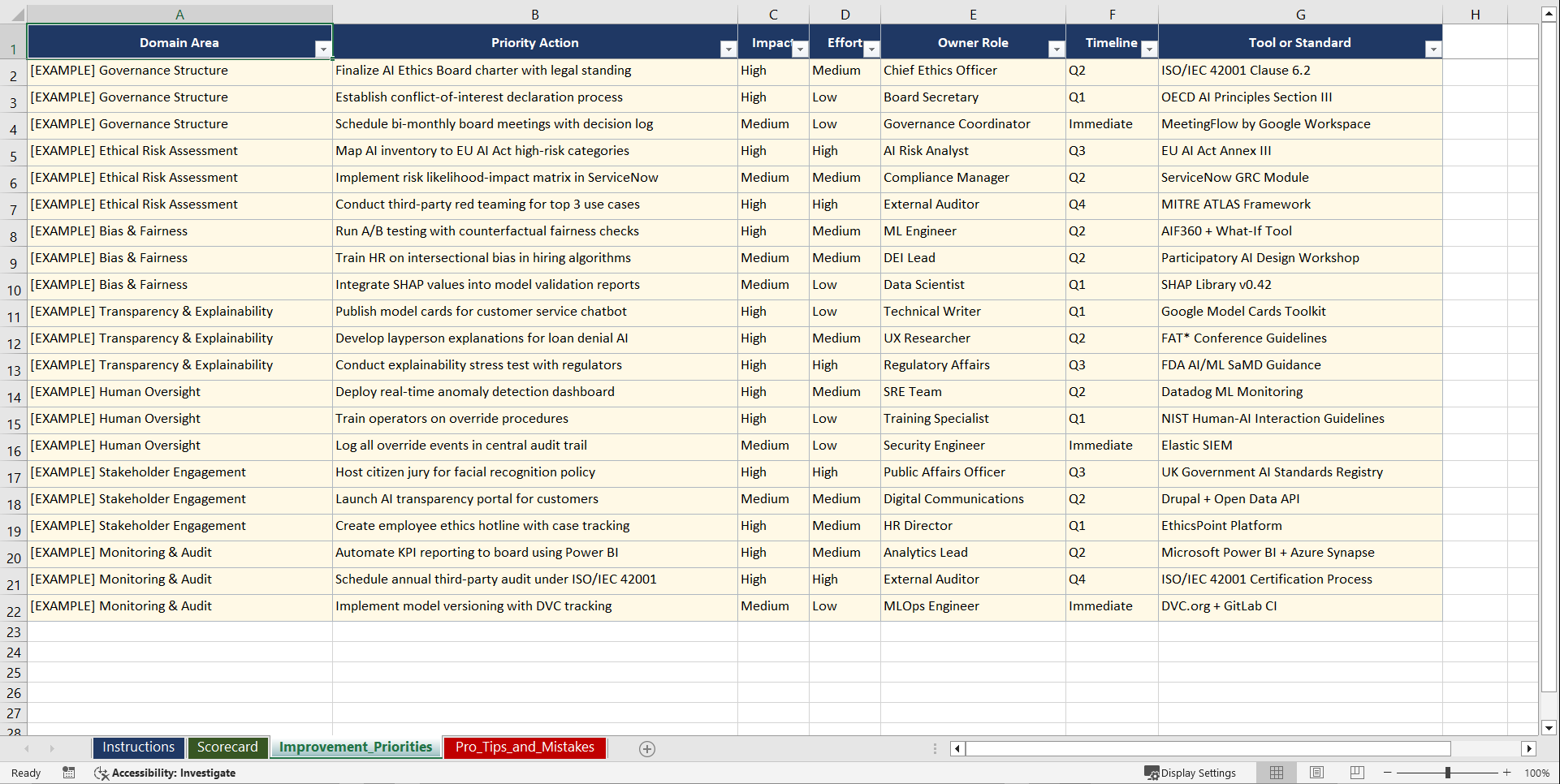 AI Ethics Board Implementation Playbook (Excel template (XLSX)) Preview Image