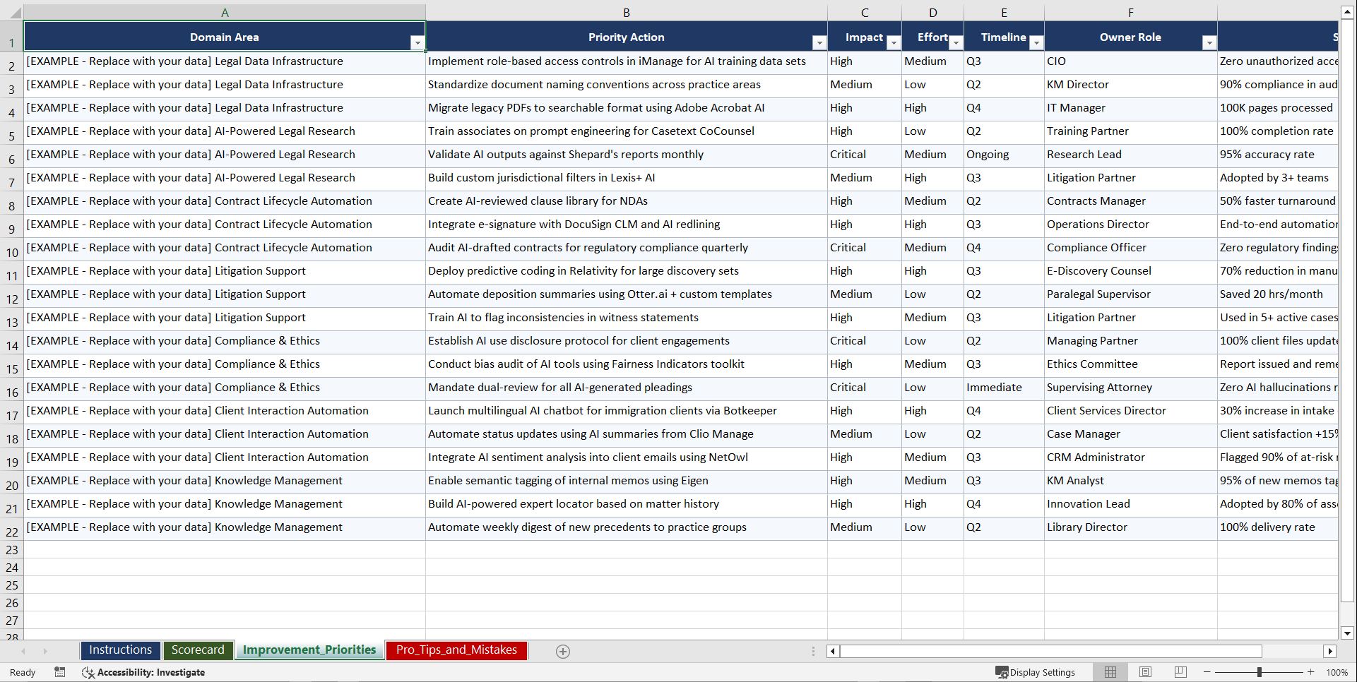 AI Integration Playbook for Law Firms (Excel template (XLSX)) Preview Image