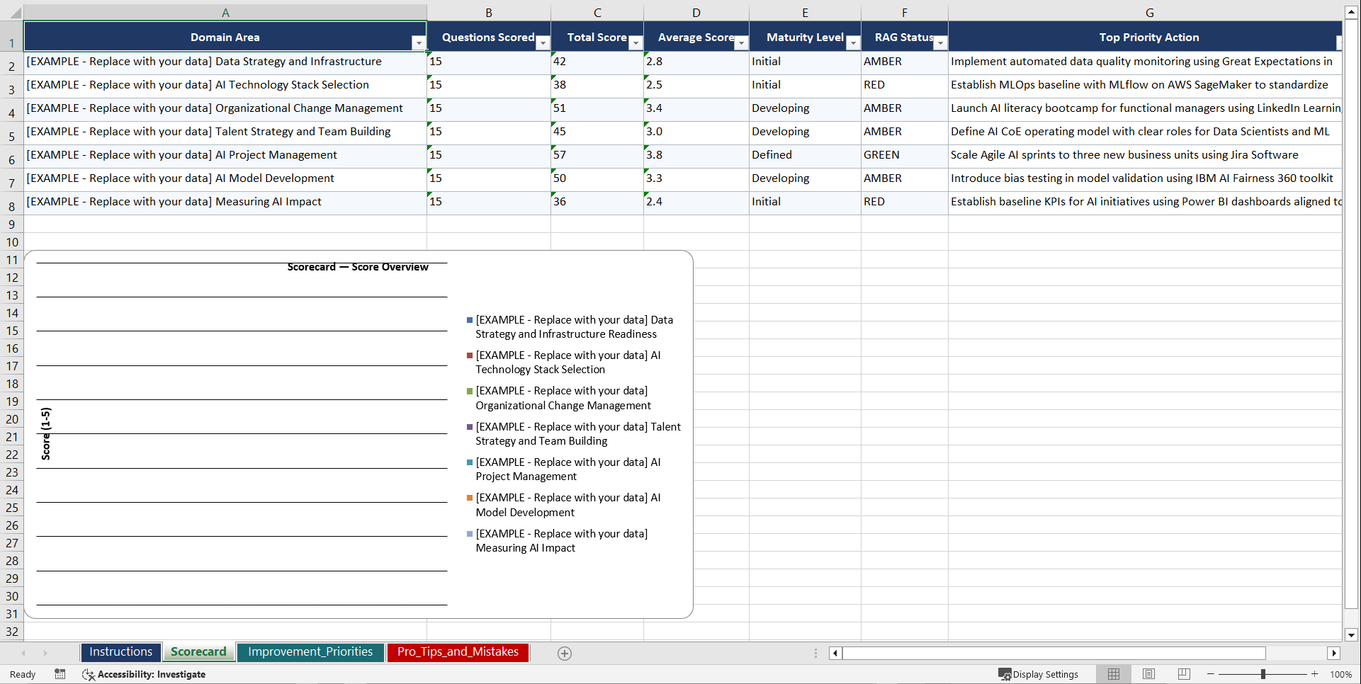 AI Roadmap Implementation Playbook for Mid-Market (Excel template (XLSX)) Preview Image