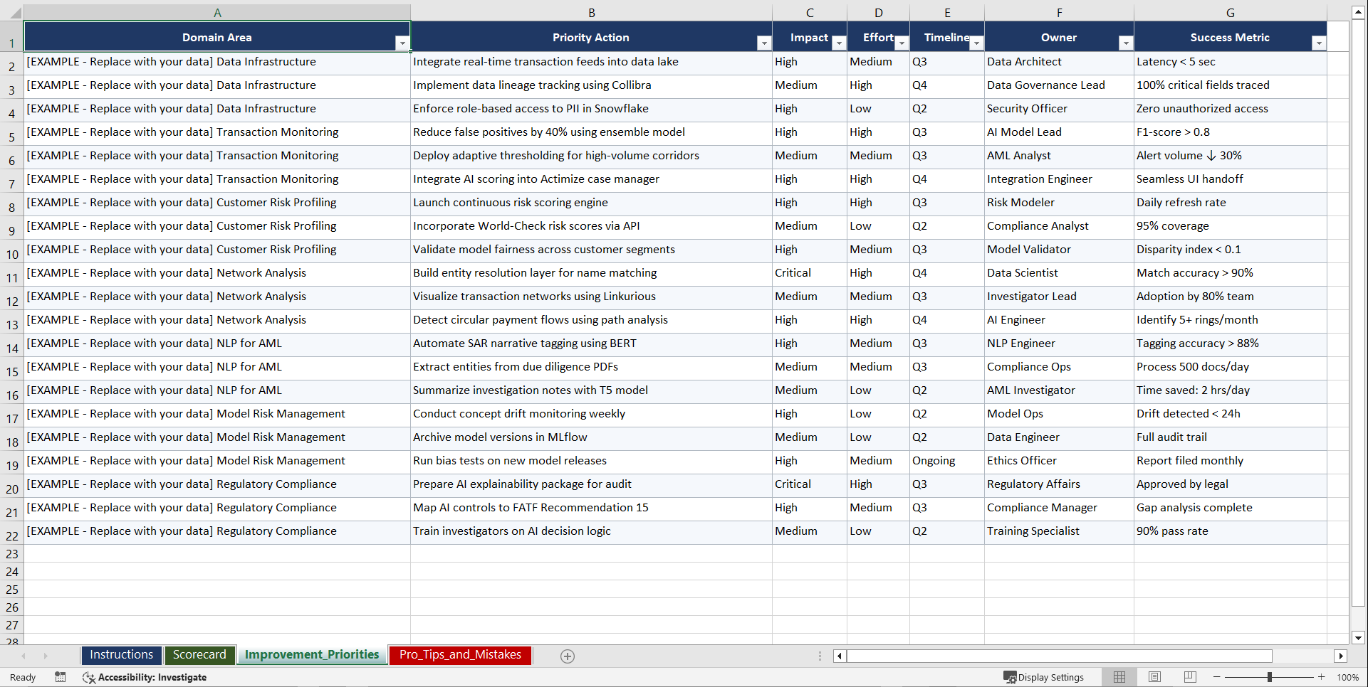 AI for Anti-Money Laundering Playbook (Excel template (XLSX)) Preview Image