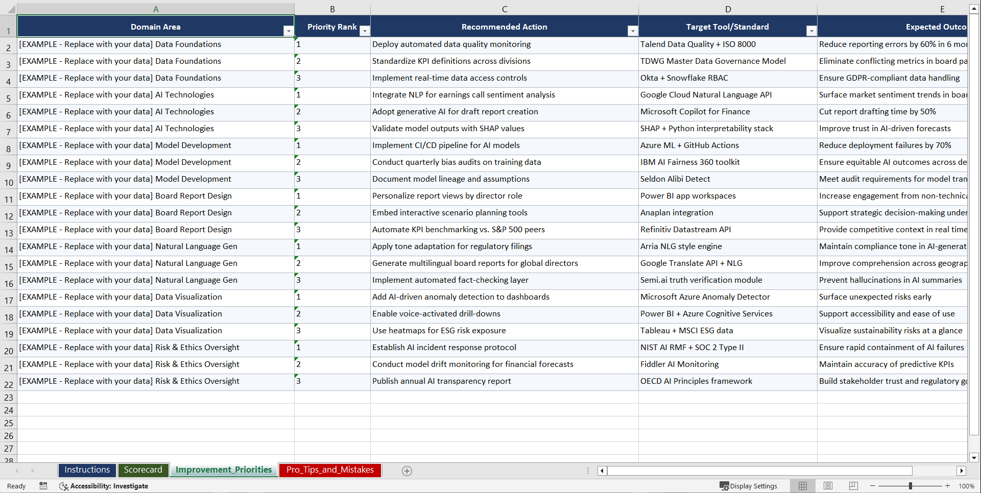 AI for Board Reporting Playbook (Excel template (XLSX)) Preview Image
