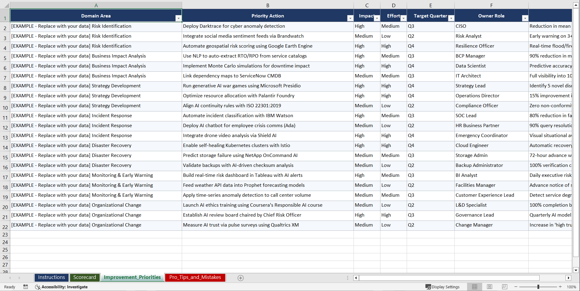 AI for Business Continuity Planning Playbook (Excel template (XLSX)) Preview Image