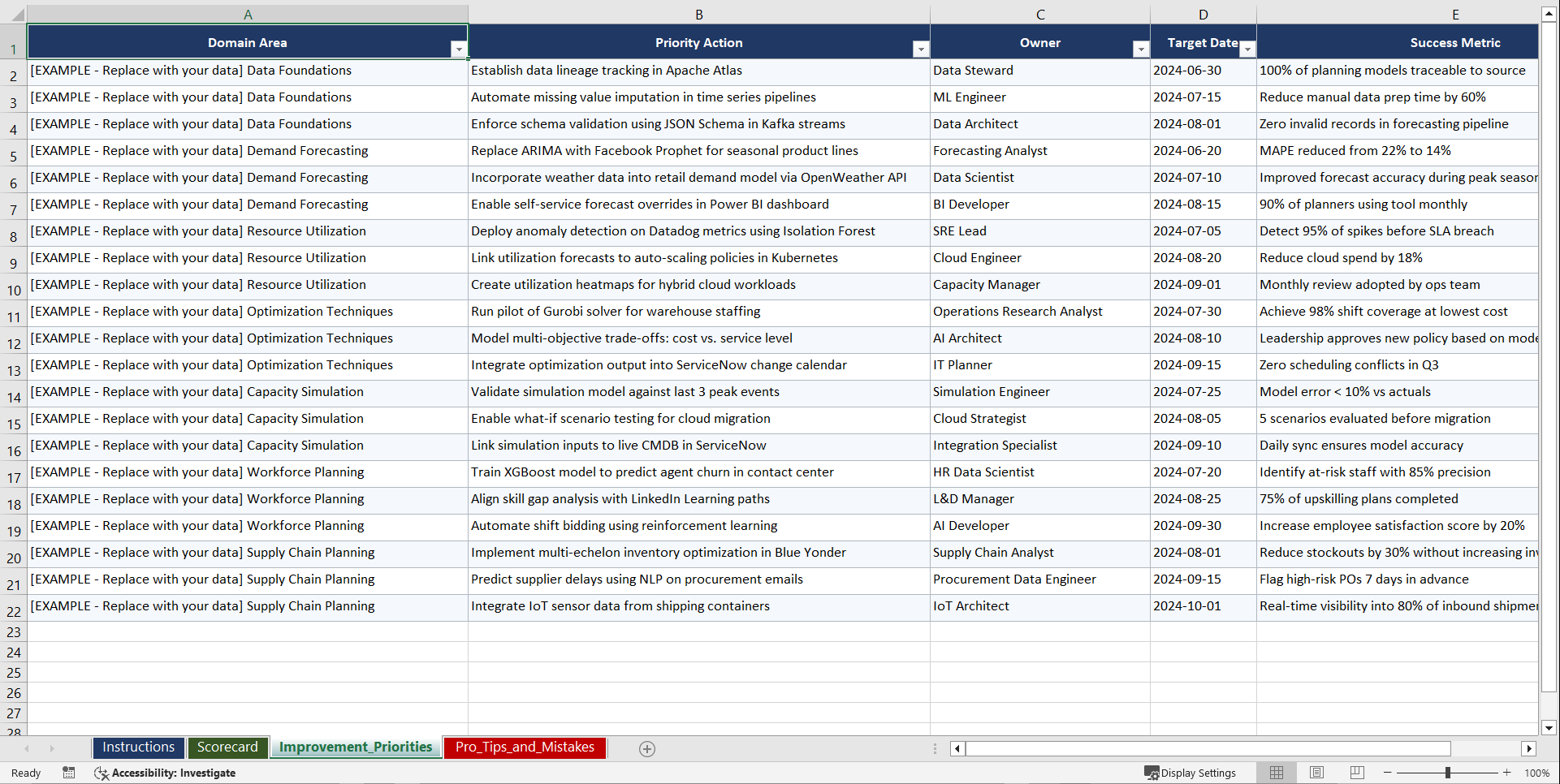 AI for Capacity Planning Playbook (Excel template (XLSX)) Preview Image