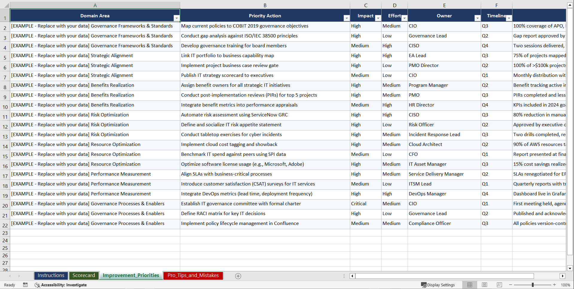 CGEIT Governance of Enterprise IT Prep Playbook (Excel template (XLSX)) Preview Image