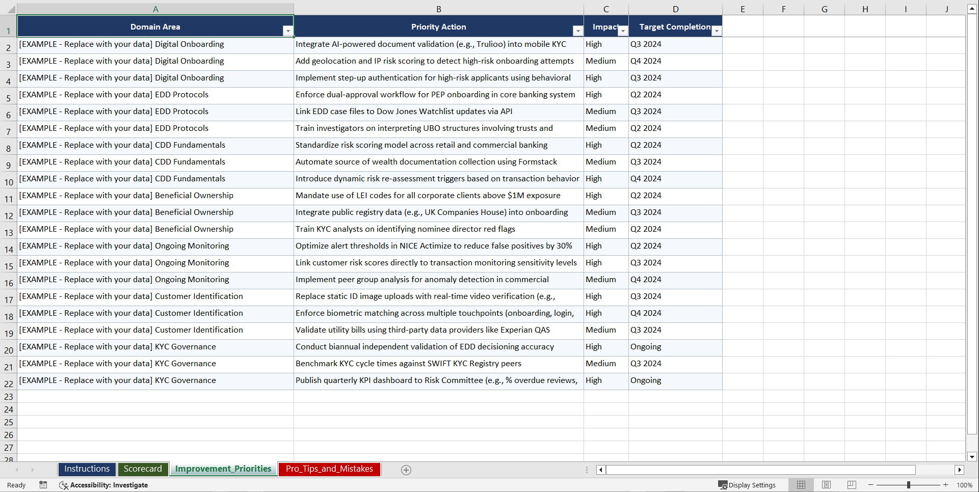 KYC Know Your Customer Program Playbook (Excel template (XLSX)) Preview Image