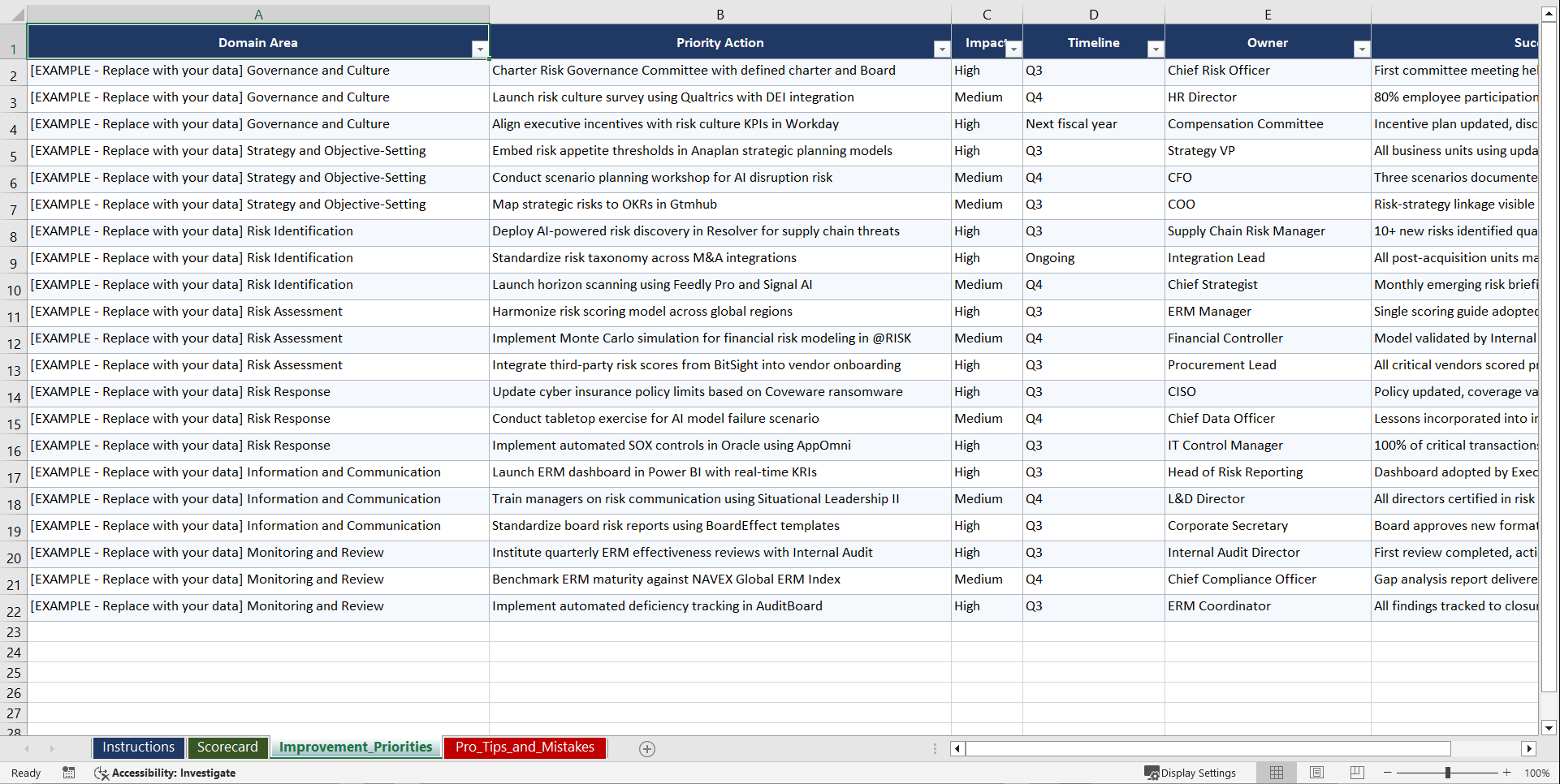 Enterprise Risk Management COSO ERM Playbook (Excel template (XLSX)) Preview Image