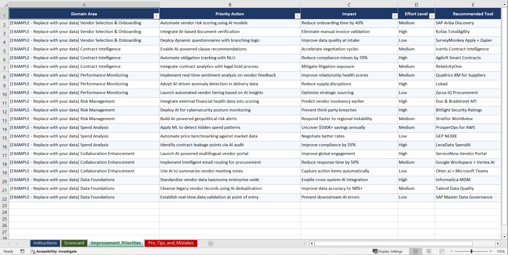 AI for Vendor Management Playbook (Excel template (XLSX)) Preview Image