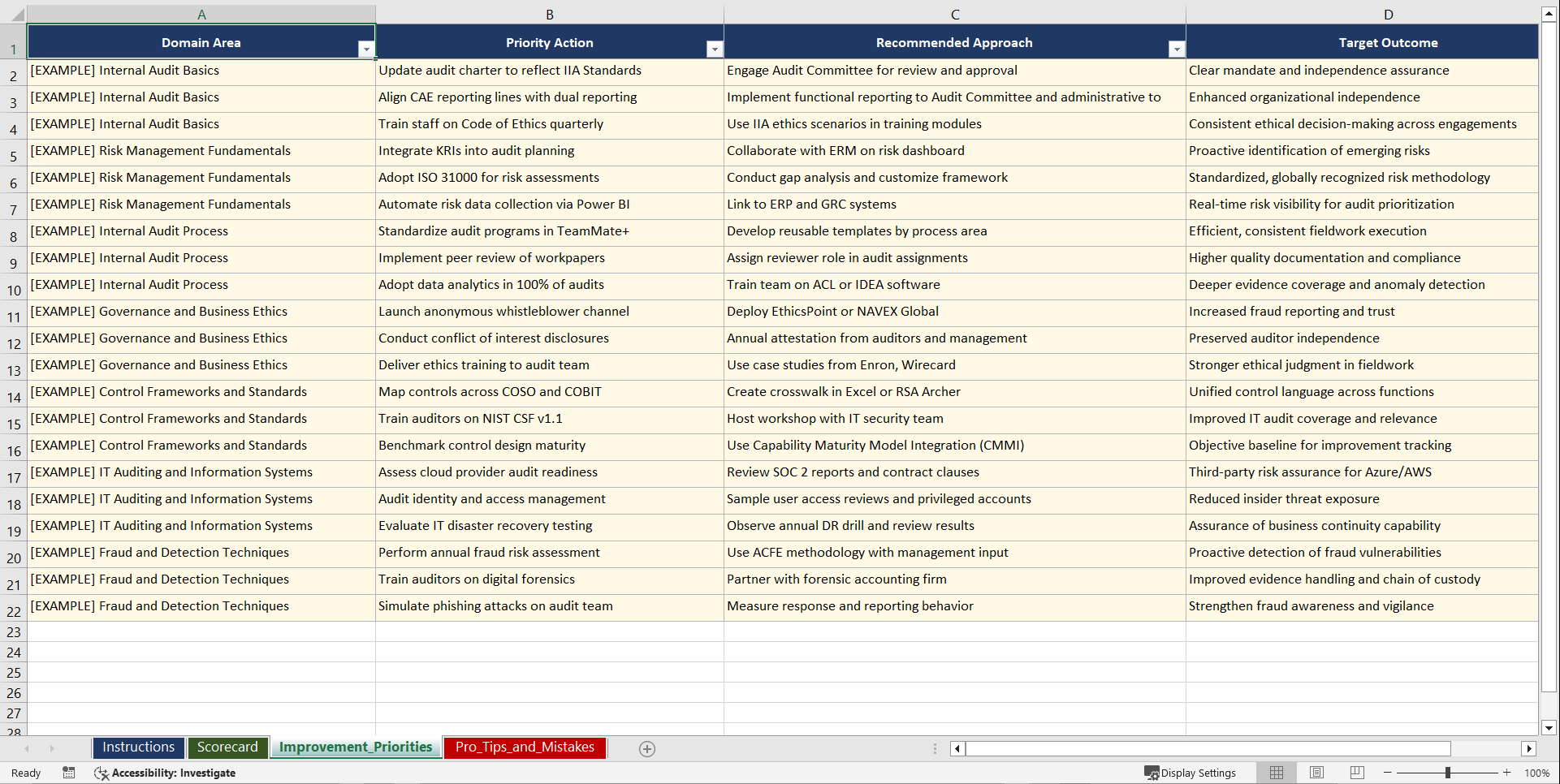 Certified Internal Auditor Prep Playbook (Excel template (XLSX)) Preview Image