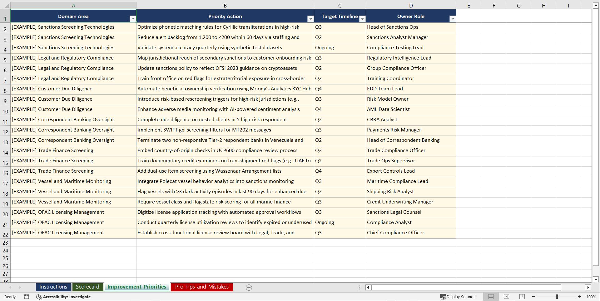 Sanctions Screening and Compliance Playbook (Excel template (XLSX)) Preview Image