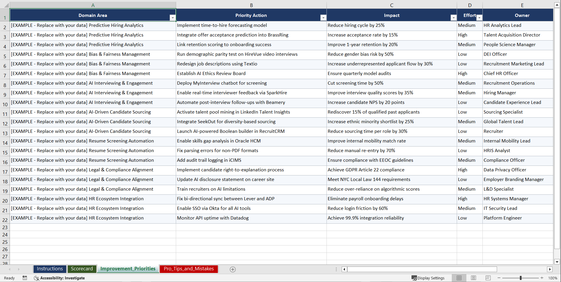 AI for Talent Acquisition Playbook (Excel template (XLSX)) Preview Image
