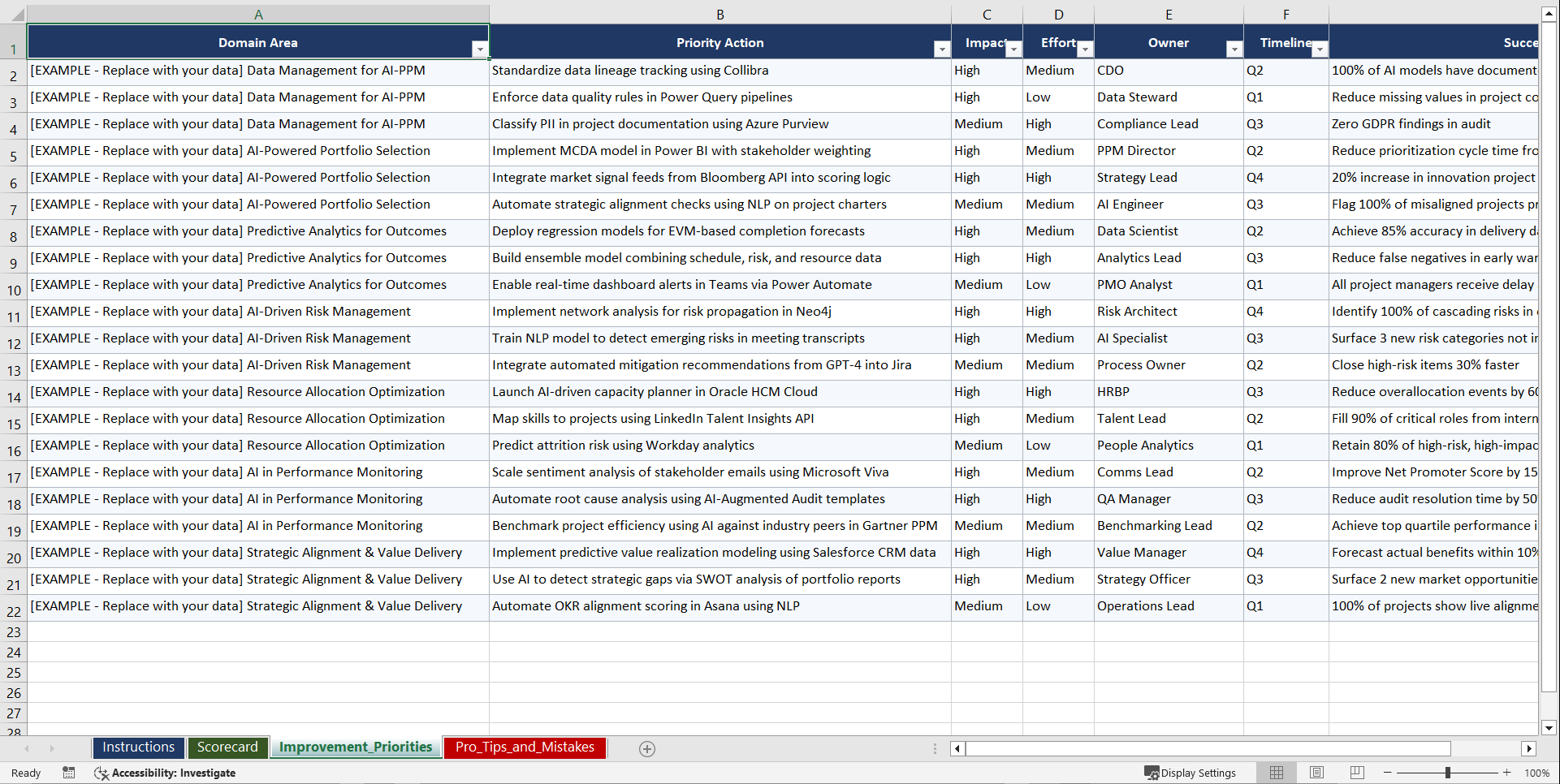 AI for Project Portfolio Management Playbook (Excel template (XLSX)) Preview Image