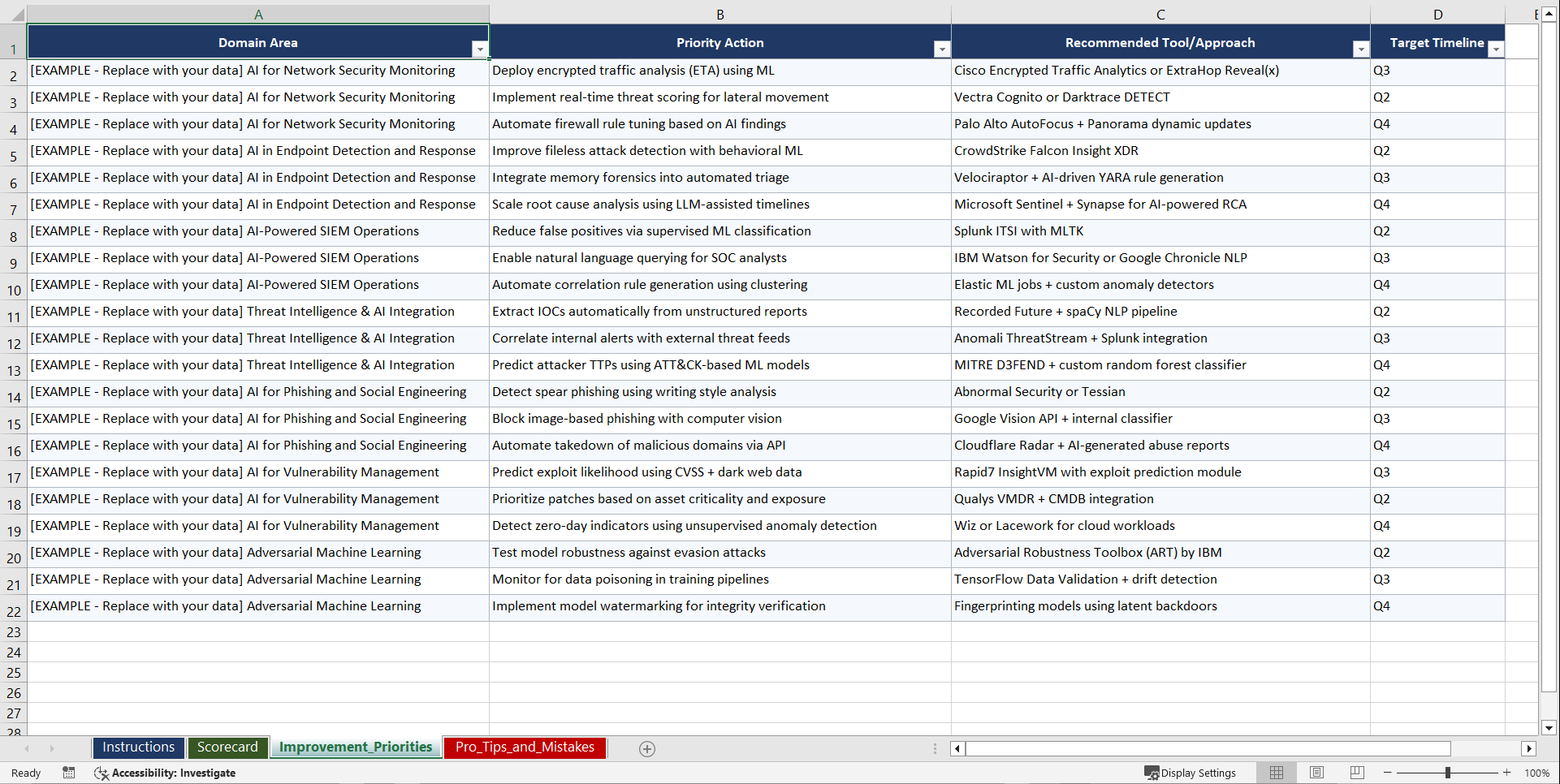 AI for Cybersecurity Operations Playbook (Excel template (XLSX)) Preview Image