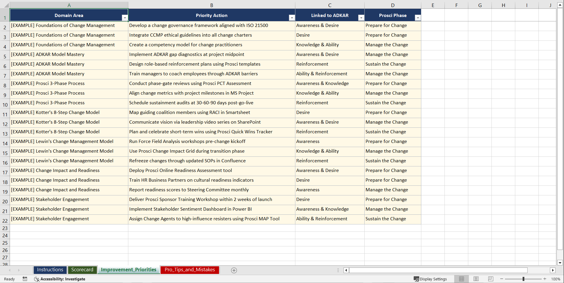 Certified Change Management Professional Prep Playbook (Excel template (XLSX)) Preview Image