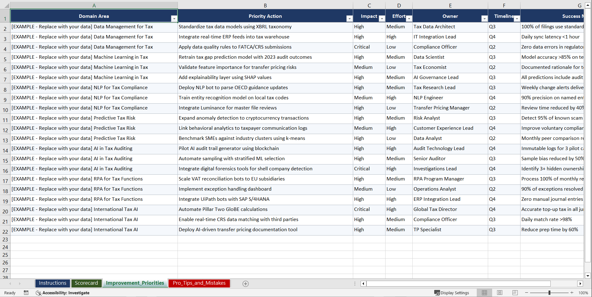 AI for Tax Compliance Playbook (Excel template (XLSX)) Preview Image