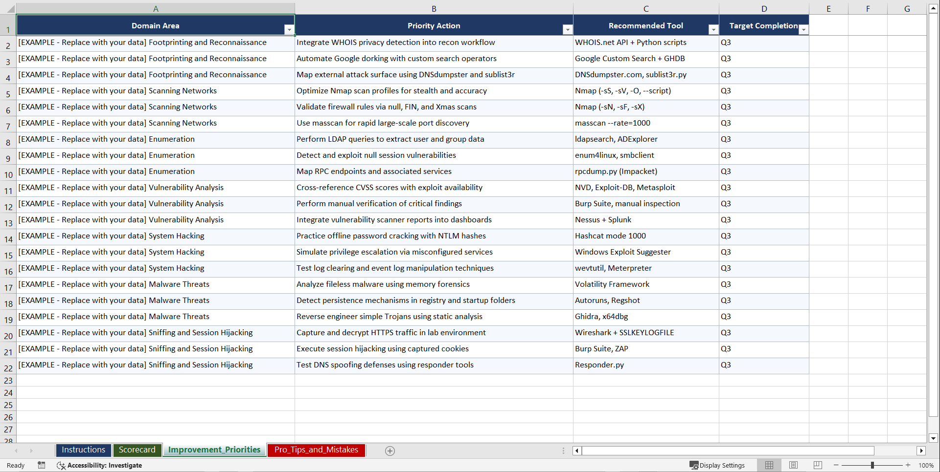 Certified Ethical Hacker Prep Playbook (Excel template (XLSX)) Preview Image