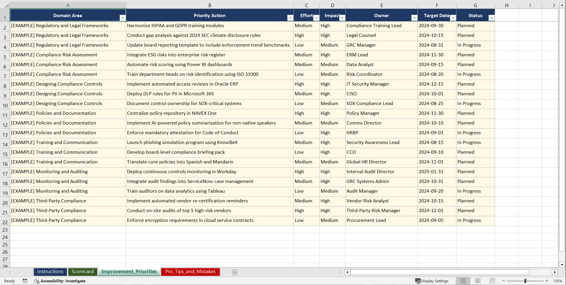 Compliance Program Effectiveness Assessment Playbook (Excel template (XLSX)) Preview Image