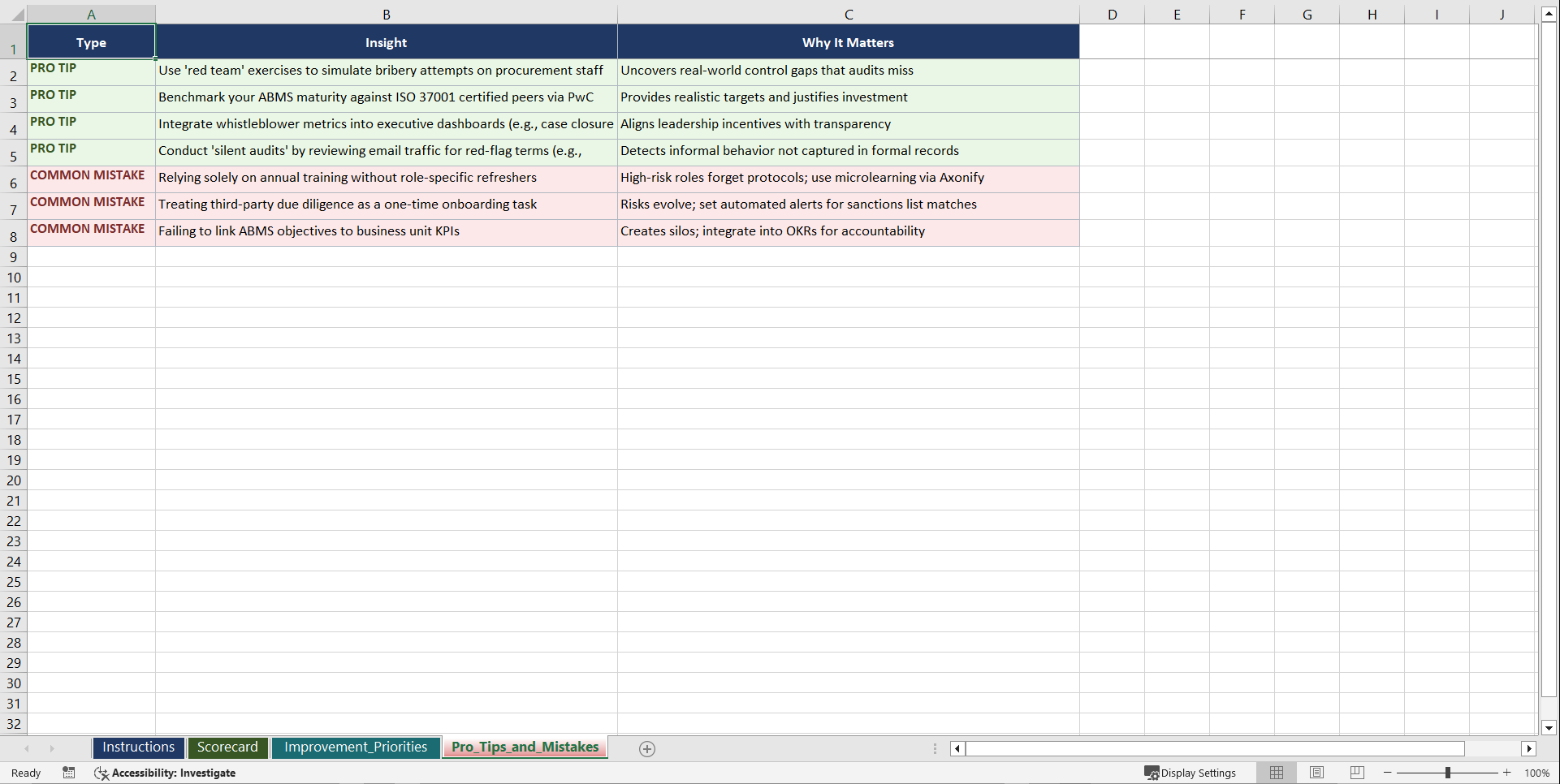 ISO 37001 Anti-Bribery Management Playbook (Excel template (XLSX)) Preview Image