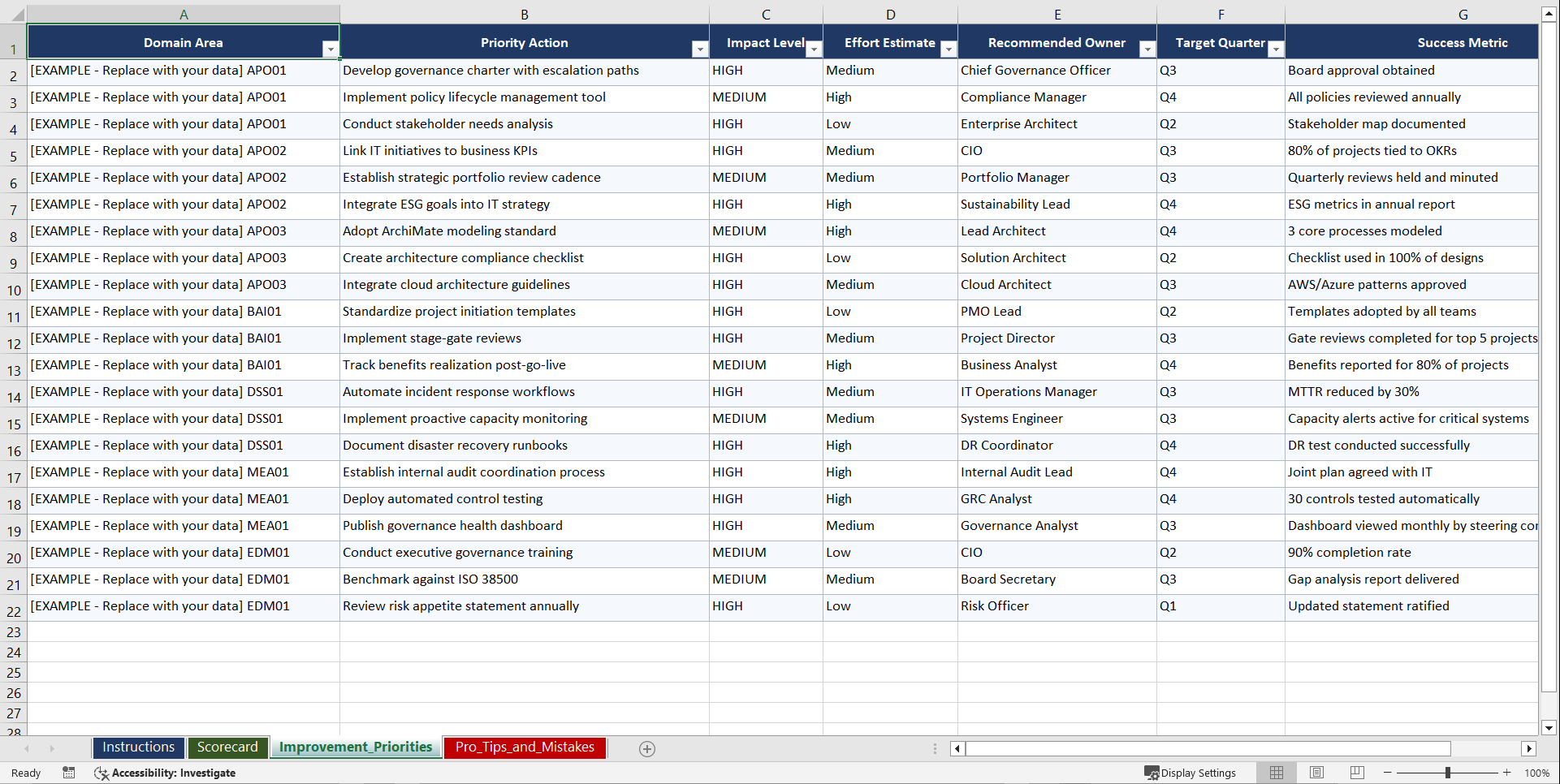 COBIT 2019 Foundation Certification Prep Playbook (Excel template (XLSX)) Preview Image