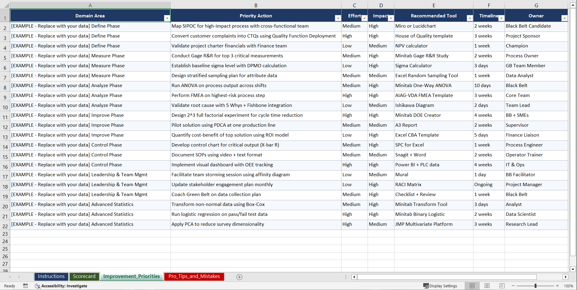 Certified Six Sigma Black Belt Prep Playbook (Excel template (XLSX)) Preview Image