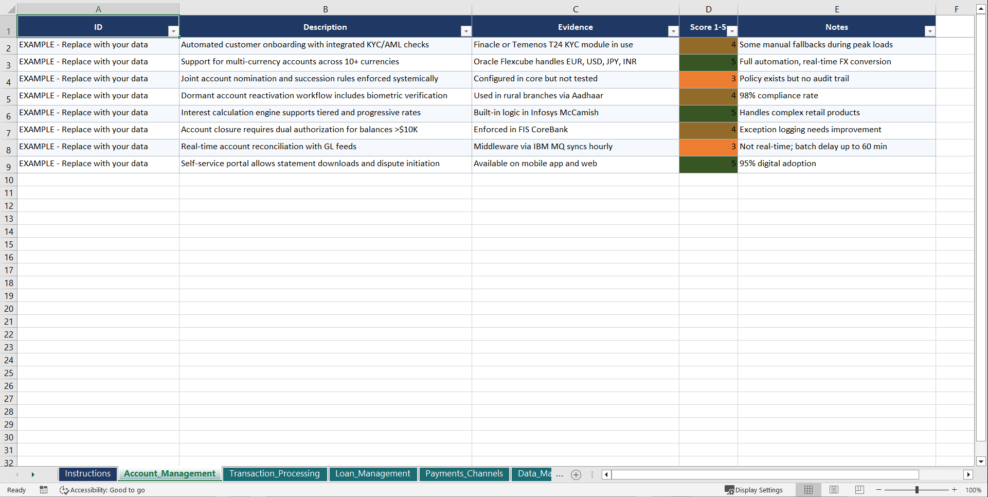 Mastering Core Banking Systems Playbook (Excel template (XLSX)) Preview Image