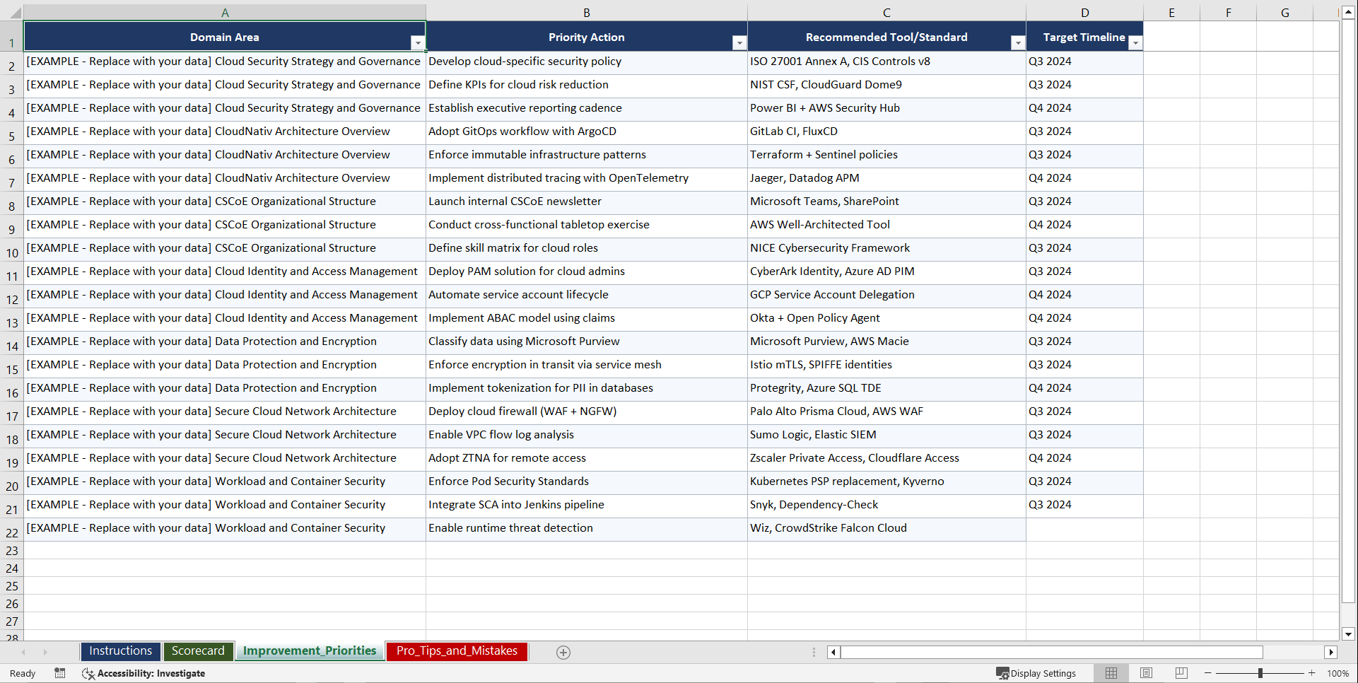 Cloud Security Center of Excellence CSCoE Playbook (Excel template (XLSX)) Preview Image