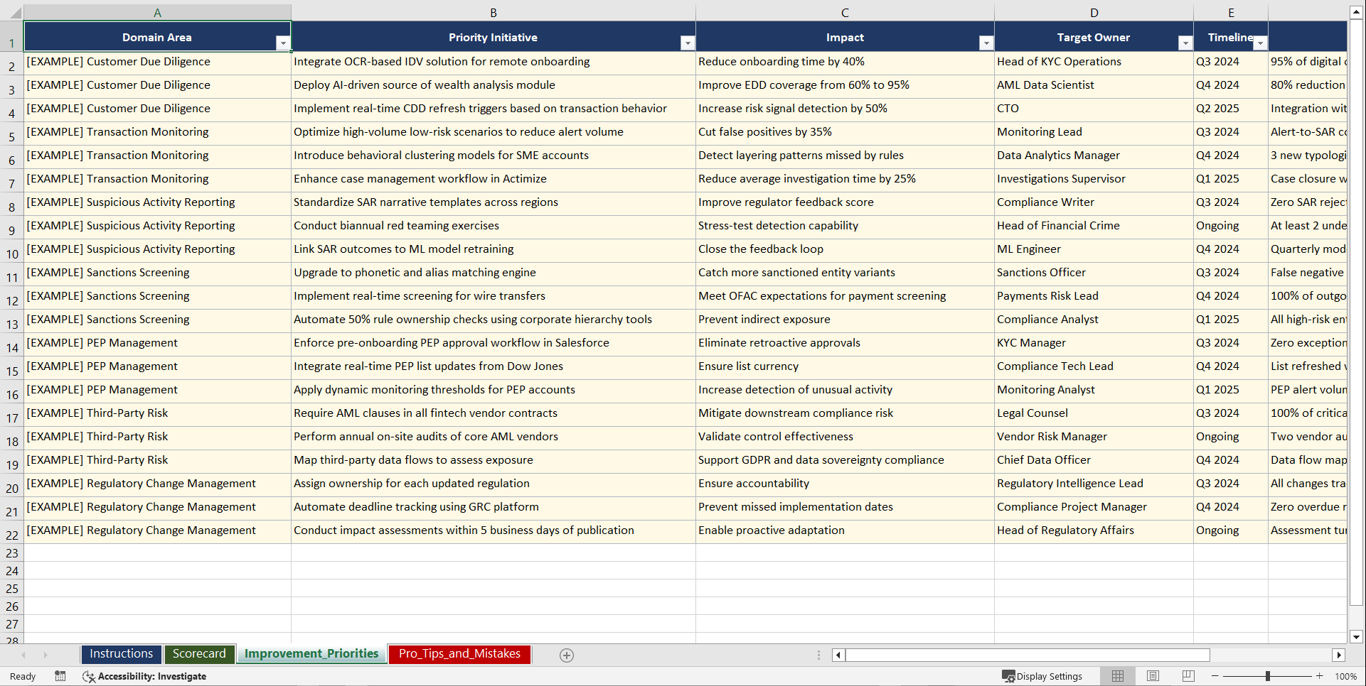 Anti-Money Laundering AML and Regulatory Compliance Playbook (Excel template (XLSX)) Preview Image