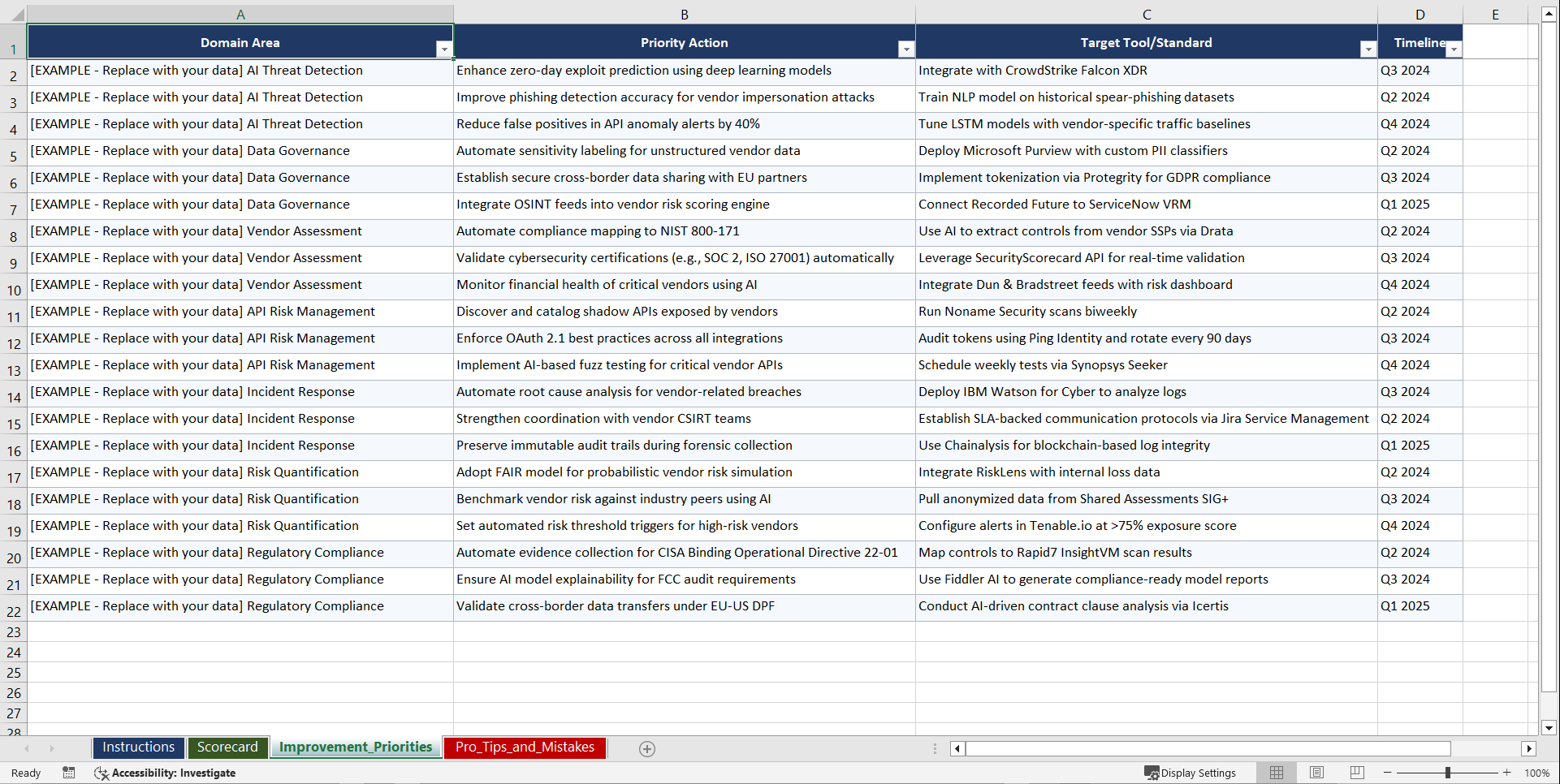 AI-Driven Third-Party Cyber Risk Mitigation Playbook (Excel template (XLSX)) Preview Image