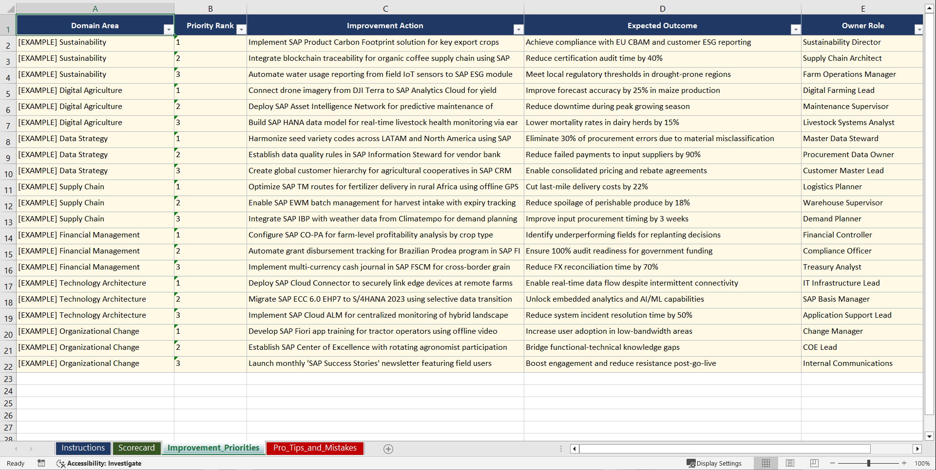 Global SAP & ERP for Agribusiness CIOs Playbook (Excel template (XLSX)) Preview Image