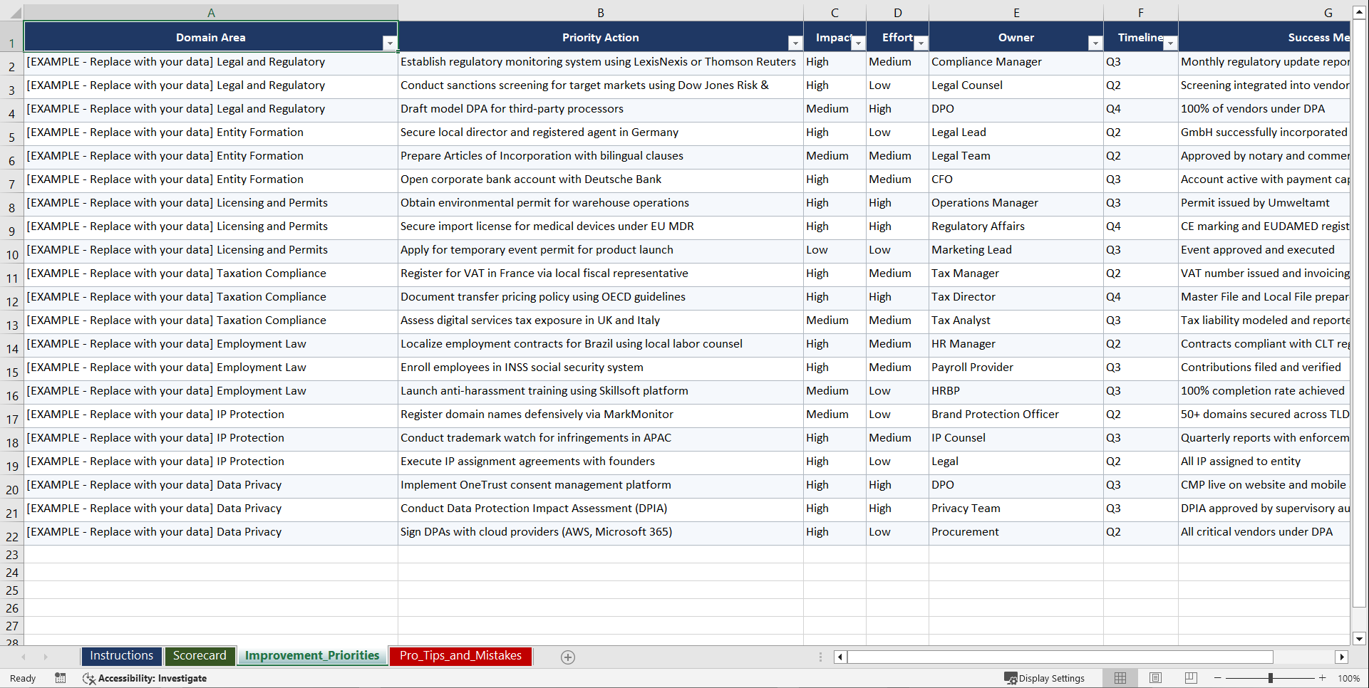Market Entry & Business Setup Compliance Playbook (Excel template (XLSX)) Preview Image